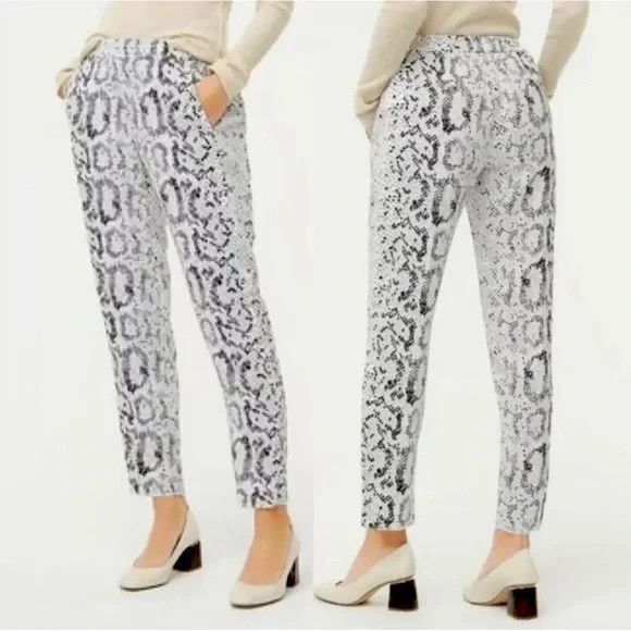 J Crew Jamie Pants Size 10 Elastic Waist Pull On Serpentine Snake Ivory AL462 - Picture 1 of 8